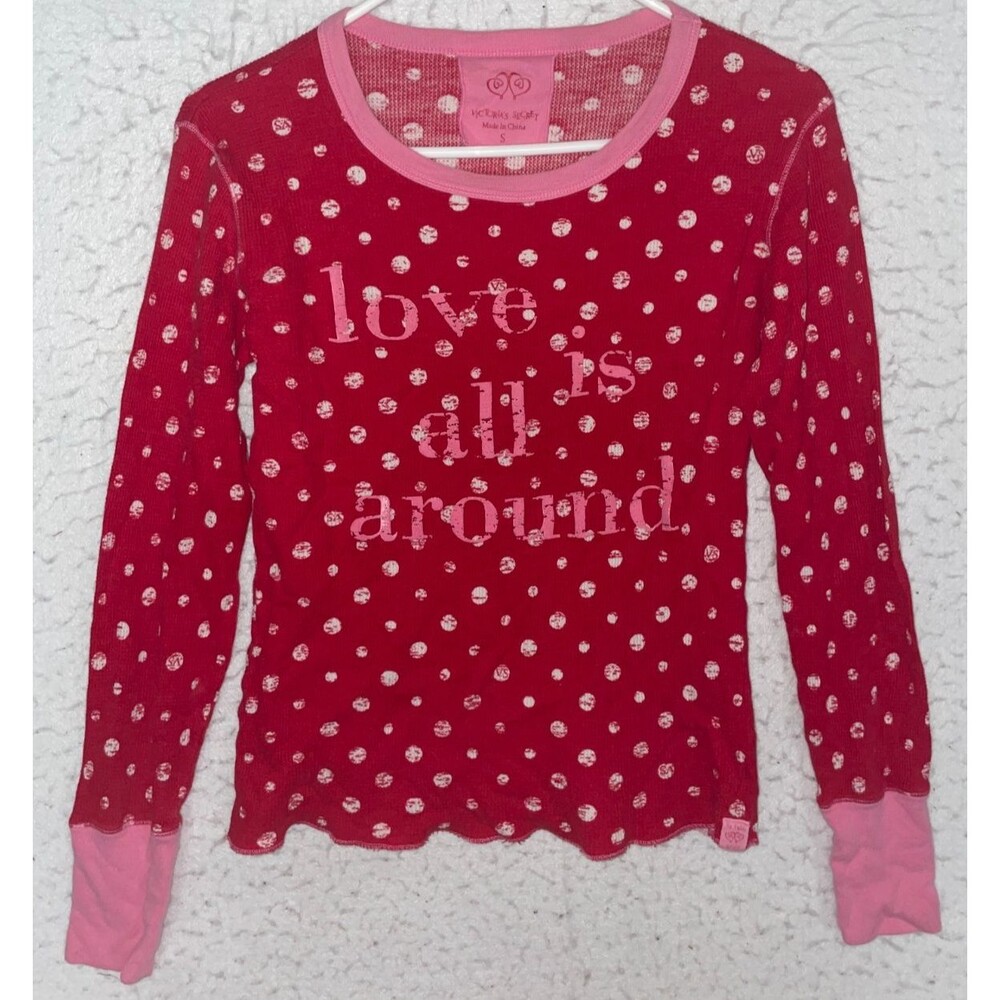 Victoria Secret Pajama Top S Long sleeve women's thermal Love is all around VTG